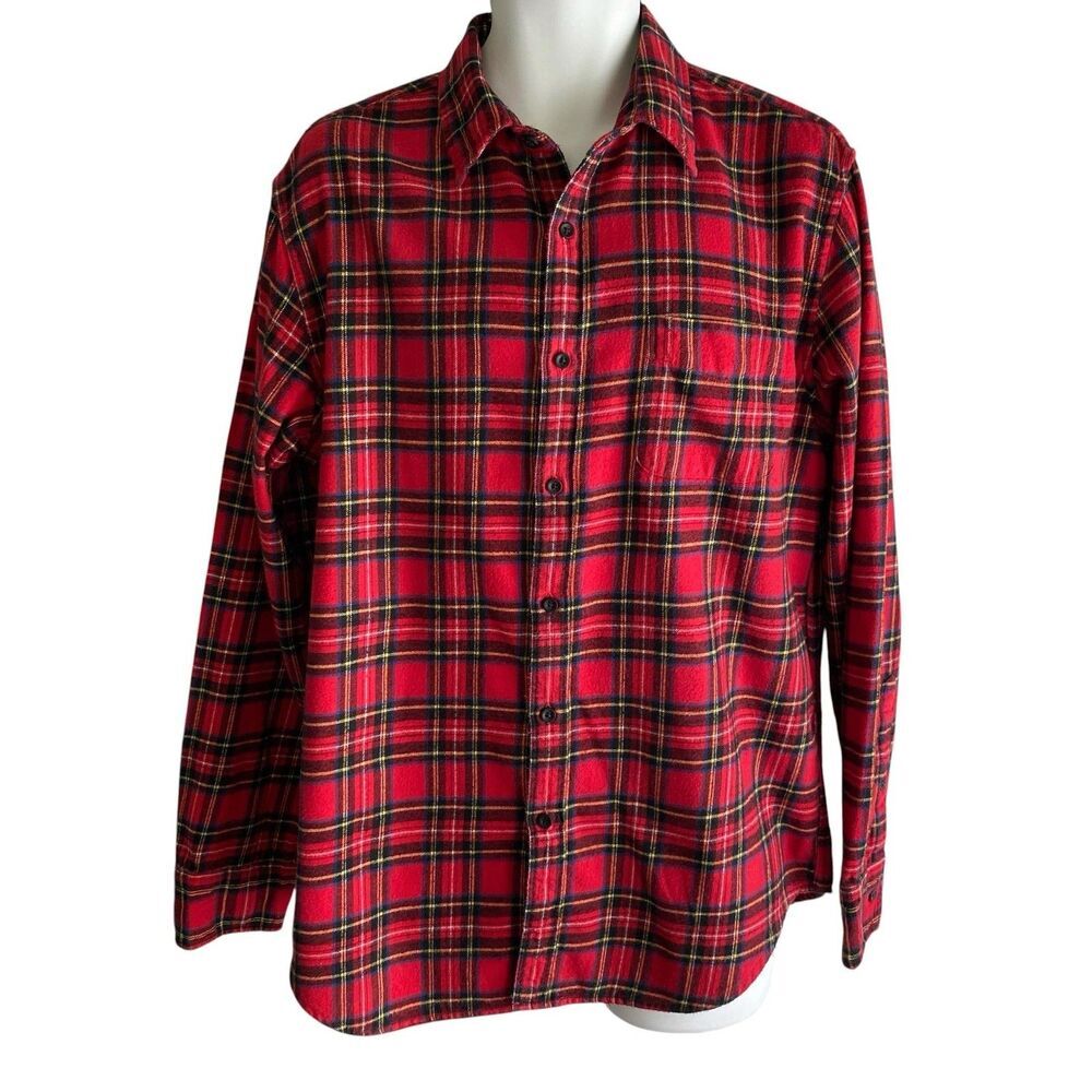 J.Crew Factory Shirt Mens Large Red Plaid Flannel Long Sleeve Classic Fit